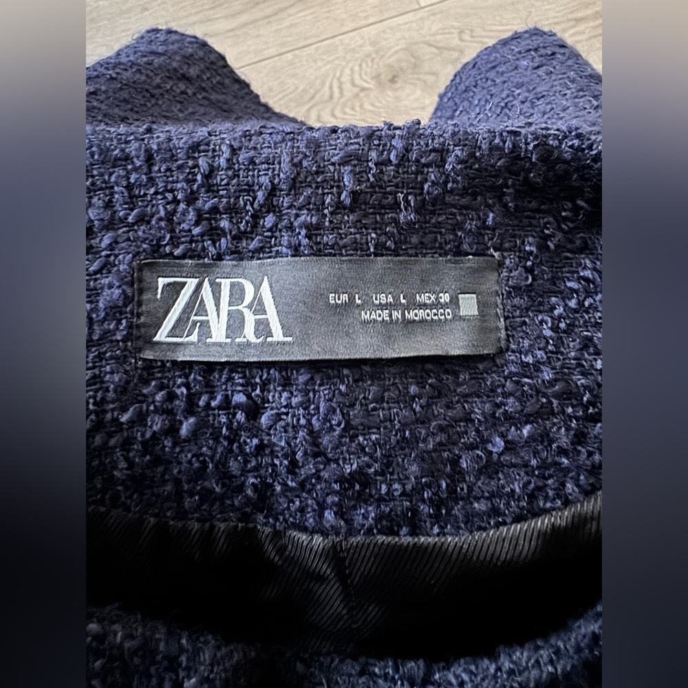 ZARA NWT LONG NAVY BLUE STRUCTURED BLAZER, Size L - Picture 6 of 14